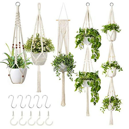 Pack of 3 Macrame Plant Hangers Handmade Cotton Rope Hanging Planters Set 